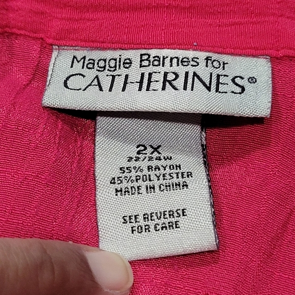 2X MAGGIE BARNES for CATHERINES Hot Pink Embroidered Button Crinkle Gauze Blouse - Picture 3 of 3